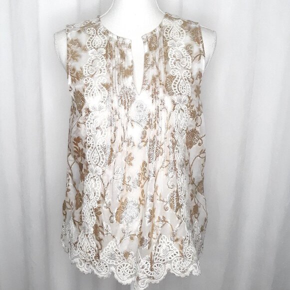 Moulinette Soeurs Skyler Shine Gold Lace Blouse - Picture 1 of 11